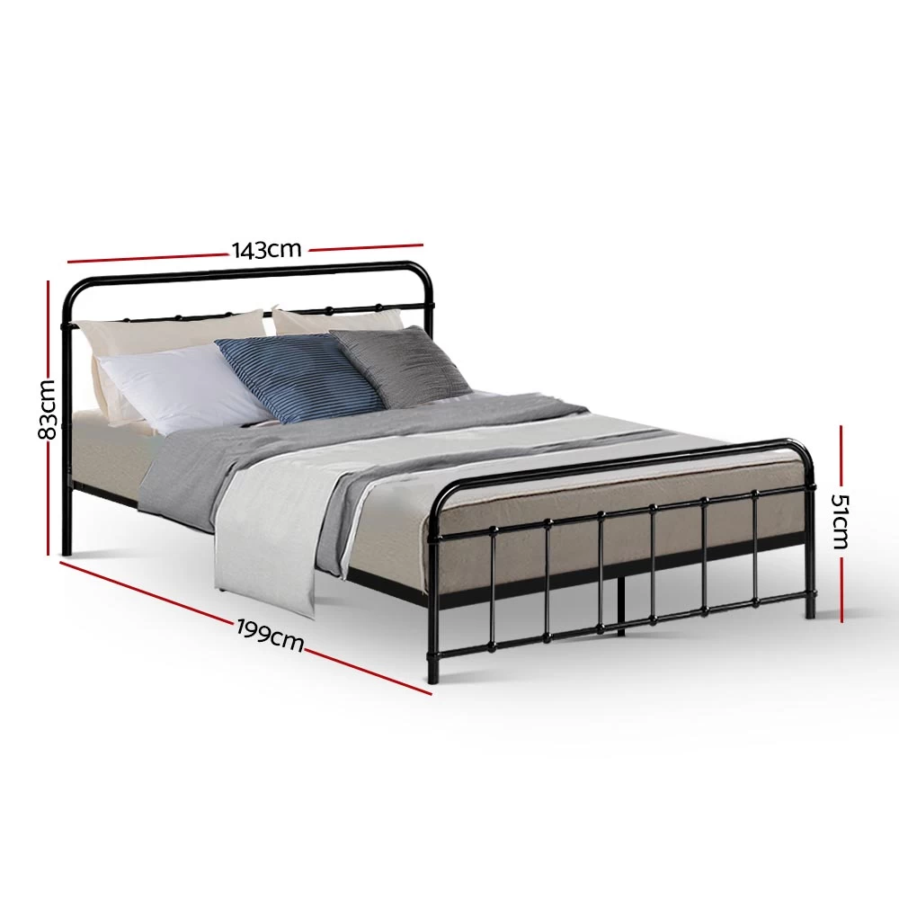 Metal Bed Frame Double Size Platform Foundation Mattress Base Leo Black 4 Metal Bed Frame Double Size Platform Foundation Mattress Base Leo Black - Image 2
