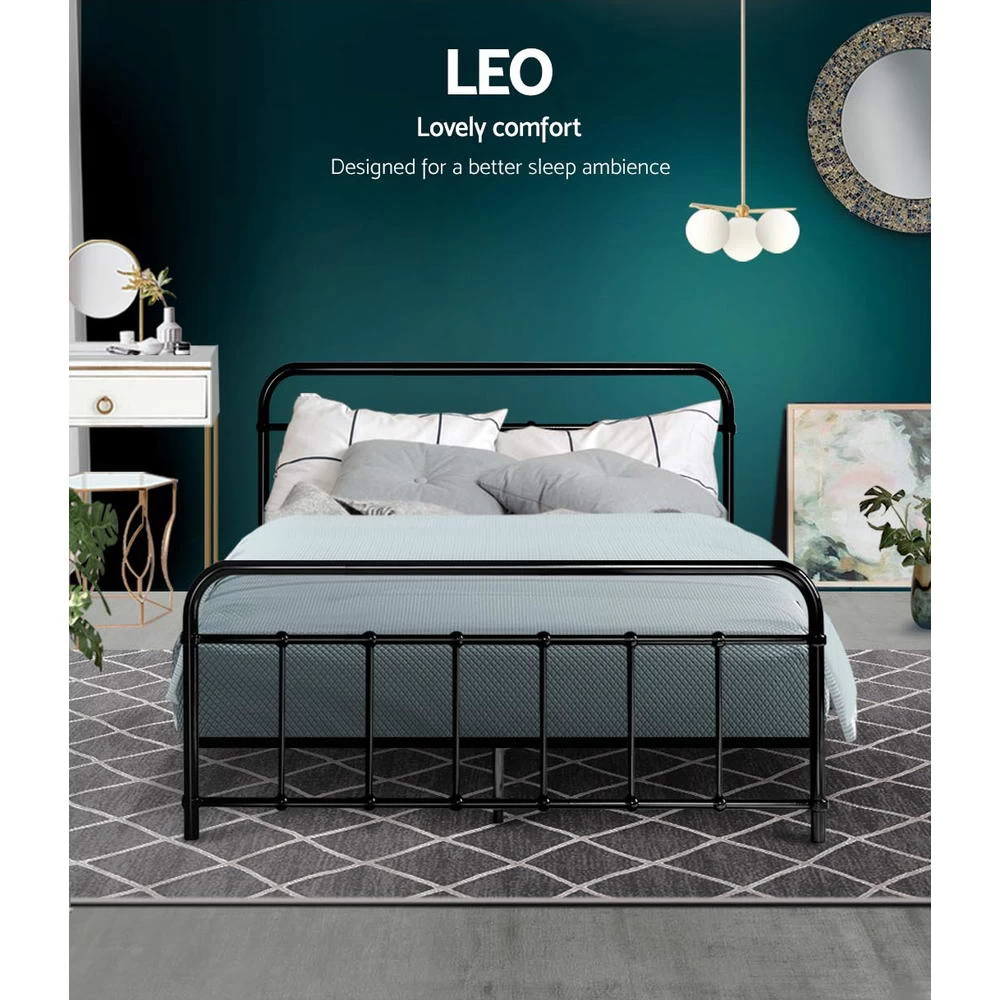 Metal Bed Frame Double Size Platform Foundation Mattress Base Leo Black 5 Metal Bed Frame Double Size Platform Foundation Mattress Base Leo Black - Image 3