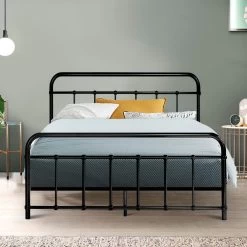 Metal Bed Frame Double Size Platform Foundation Mattress Base Leo Black 15 Metal Bed Frame Double Size Platform Foundation Mattress Base Leo Black -Furniture Shop MBED C LEO D BK 99