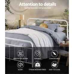 Metal Bed Frame Queen Size Platform Foundation Mattress Base Leo White -Furniture Shop MBED C LEO Q WH 03