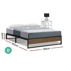 Metal Bed Frame Double Size Mattress Base Platform Foundation Wooden Black OSLO -Furniture Shop MBED C OSLO D BK 01