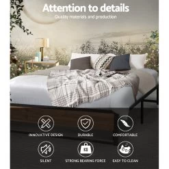 Metal Bed Frame Double Size Mattress Base Platform Foundation Wooden Black OSLO -Furniture Shop MBED C OSLO D BK 03