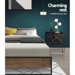 Metal Bed Frame Double Size Mattress Base Platform Foundation Wooden Black OSLO -Furniture Shop MBED C OSLO D BK 04