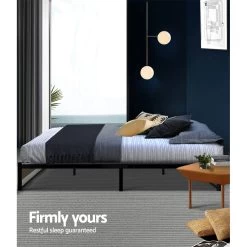 Metal Bed Frame Double Size Mattress Base Platform Foundation Wooden Black OSLO -Furniture Shop MBED C OSLO D BK 05