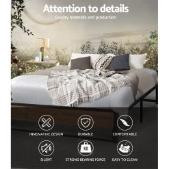 Metal Bed Frame Queen Size Mattress Base Platform Foundation Wooden Black OSLO -Furniture Shop MBED C OSLO Q BK 03