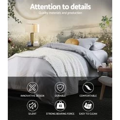 Metal Bed Frame Single Size Mattress Base Platform Foundation Wooden Black OSLO -Furniture Shop MBED C OSLO S BK 03