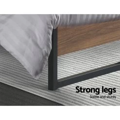 Metal Bed Frame Single Size Mattress Base Platform Foundation Wooden Black OSLO -Furniture Shop MBED C OSLO S BK 05