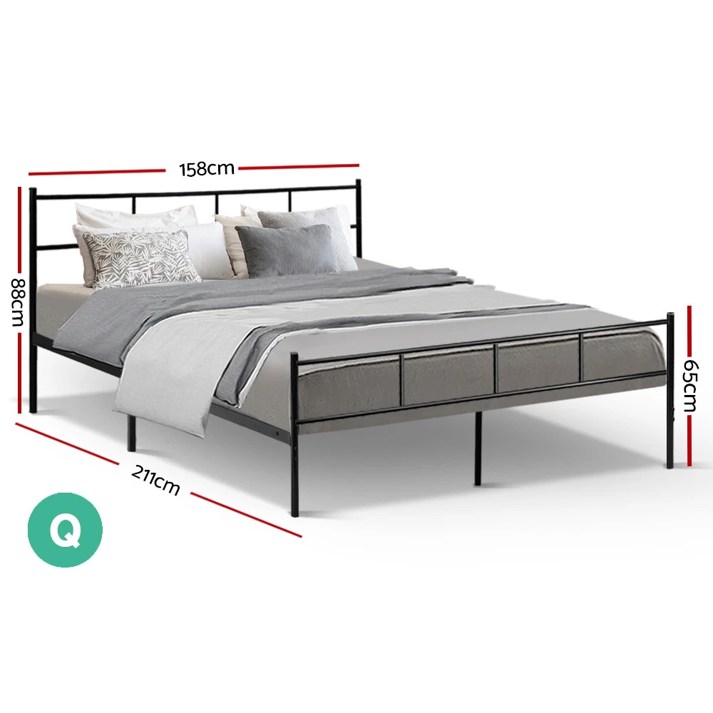 Metal Bed Frame Queen Size Platform Foundation Mattress Base SOL Black 4 Metal Bed Frame Queen Size Platform Foundation Mattress Base SOL Black - Image 2