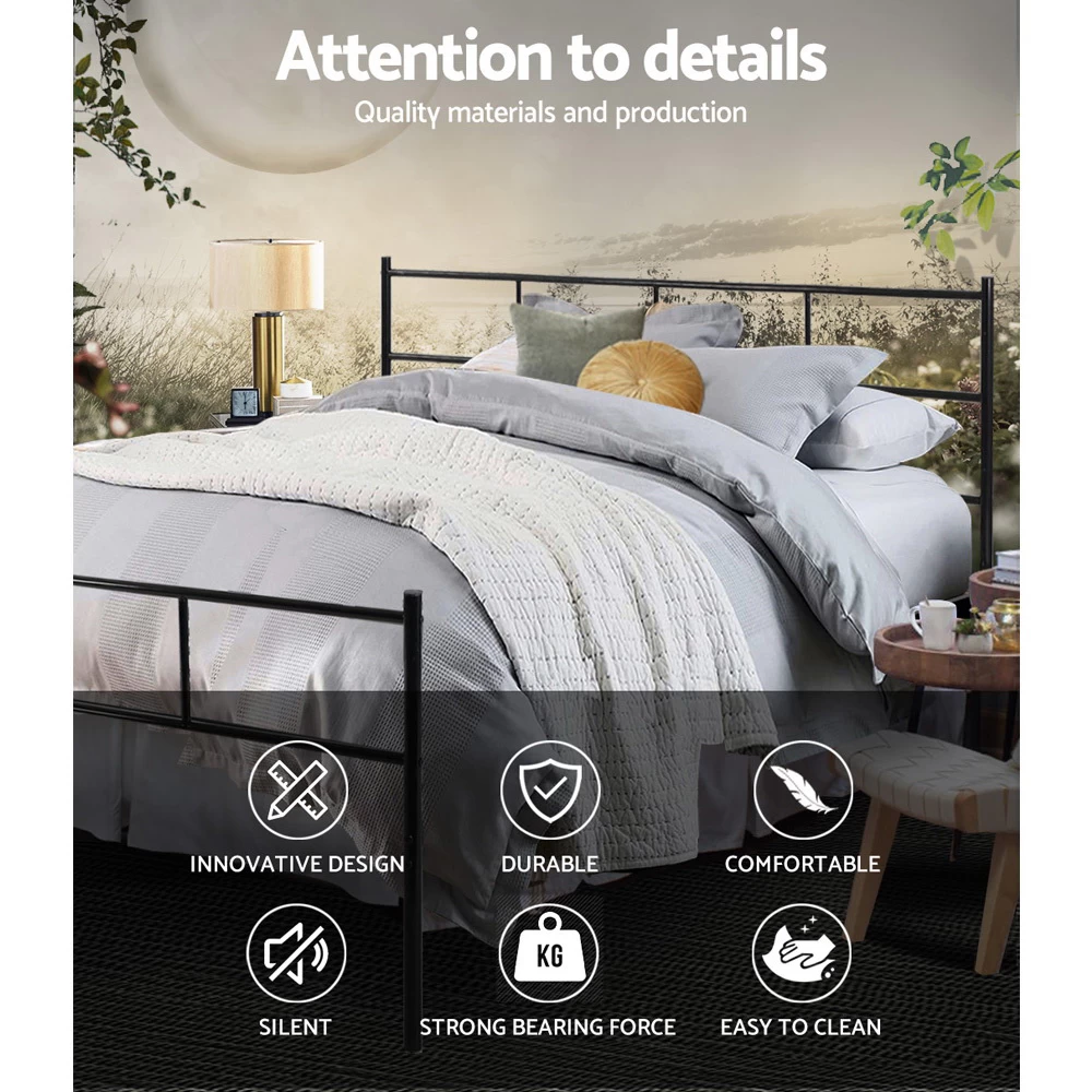 Metal Bed Frame Queen Size Platform Foundation Mattress Base SOL Black 6 Metal Bed Frame Queen Size Platform Foundation Mattress Base SOL Black - Image 4