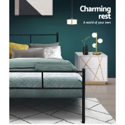 Metal Bed Frame Queen Size Platform Foundation Mattress Base SOL Black 14 Metal Bed Frame Queen Size Platform Foundation Mattress Base SOL Black -Furniture Shop MBED C SOL Q BK 06