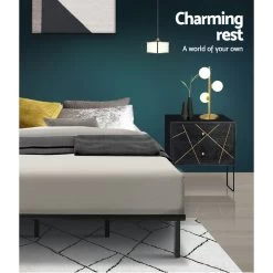 Metal Bed Frame Queen Size Mattress Base Platform Foundation Wooden Black TED 12 Metal Bed Frame Queen Size Mattress Base Platform Foundation Wooden Black TED -Furniture Shop MBED C TED Q BK 03