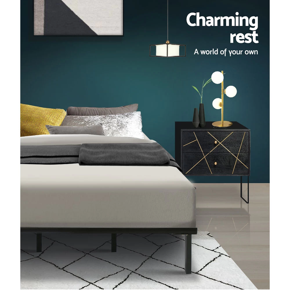 Metal Bed Frame Queen Size Mattress Base Platform Foundation Wooden Black TED 6 Metal Bed Frame Queen Size Mattress Base Platform Foundation Wooden Black TED - Image 4