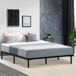 Metal Bed Frame Queen Size Mattress Base Platform Foundation Wooden Black TED 15 Metal Bed Frame Queen Size Mattress Base Platform Foundation Wooden Black TED -Furniture Shop MBED C TED Q BK 99