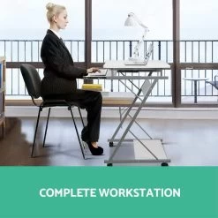 Artiss Metal Pull Out Table Desk – White -Furniture Shop MET DESK 105 WH 03