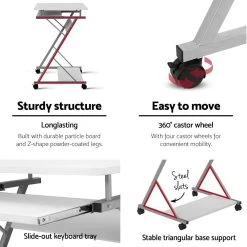 Artiss Metal Pull Out Table Desk – White -Furniture Shop MET DESK 105 WH 04