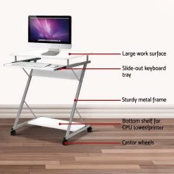 Artiss Metal Pull Out Table Desk – White -Furniture Shop MET DESK 105 WH 05