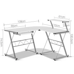 Artiss Corner Metal Pull Out Table Desk – White -Furniture Shop MET DESK 117 WH 01