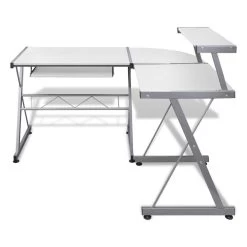 Artiss Corner Metal Pull Out Table Desk – White -Furniture Shop MET DESK 117 WH 02
