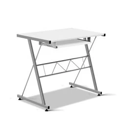 Artiss Corner Metal Pull Out Table Desk – White -Furniture Shop MET DESK 117 WH 03