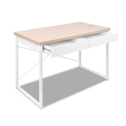 Artiss Metal Desk With Drawer – White With Wooden Top -Furniture Shop MET DESK 118 OA 02