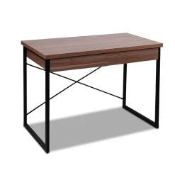 Artiss Metal Desk With Drawer – Walnut
