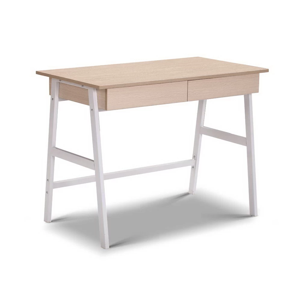 Artiss Metal Desk With Drawer – White With Oak Top 3 Artiss Metal Desk With Drawer – White With Oak Top