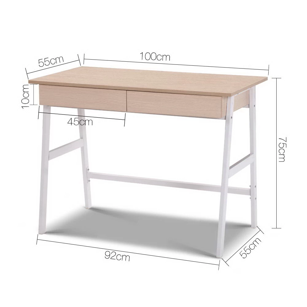 Artiss Metal Desk With Drawer – White With Oak Top 4 Artiss Metal Desk With Drawer – White With Oak Top - Image 2