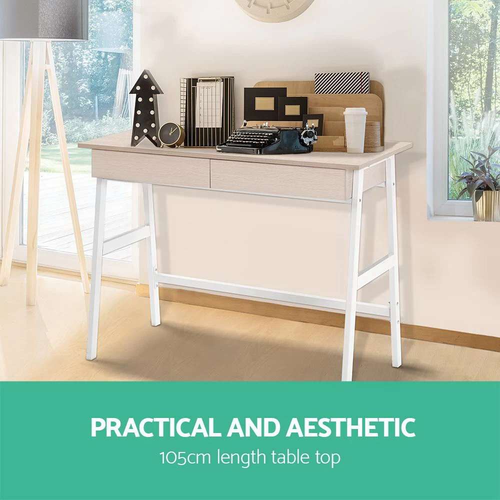 Artiss Metal Desk With Drawer – White With Oak Top 8 Artiss Metal Desk With Drawer – White With Oak Top - Image 6