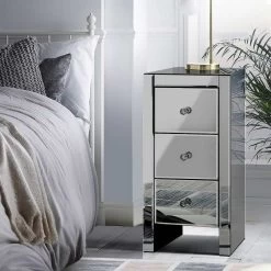 Artiss Mirrored Bedside Tables Drawers Crystal Chest Nightstand Glass Grey -Furniture Shop MF BT 6464 GY 06 1