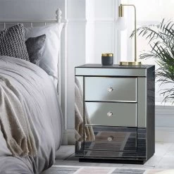 Artiss Mirrored Bedside Table Drawers Furniture Mirror Glass Presia Smoky Grey 15 Artiss Mirrored Bedside Table Drawers Furniture Mirror Glass Presia Smoky Grey -Furniture Shop MF BT 7181 GY 06
