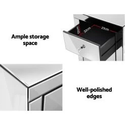 Artiss Mirrored Bedside Table Drawers Furniture Mirror Glass Presia Silver -Furniture Shop MF BT 7181 SR 02
