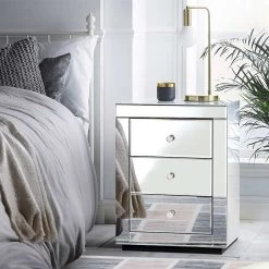 Artiss Mirrored Bedside Table Drawers Furniture Mirror Glass Presia Silver -Furniture Shop MF BT 7181 SR 06