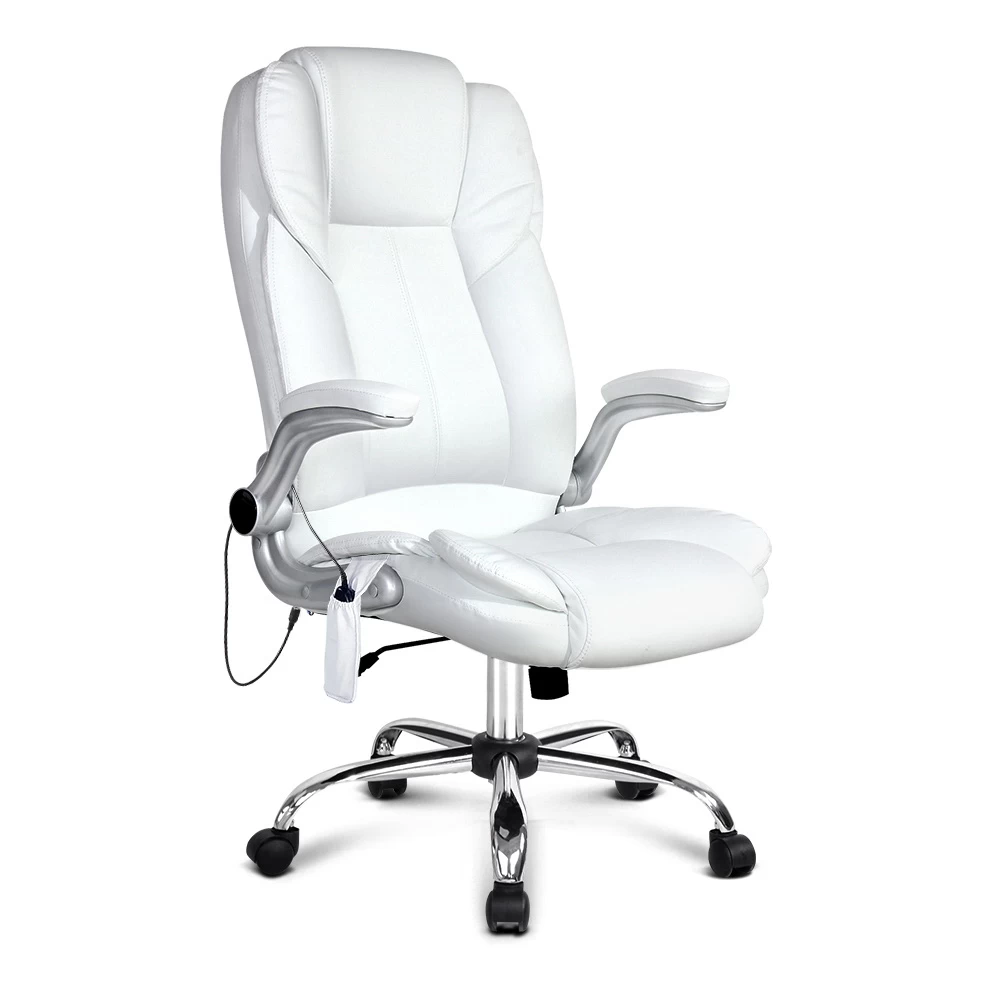 PU Leather 8 Point Massage Office Chair – White 3 PU Leather 8 Point Massage Office Chair – White