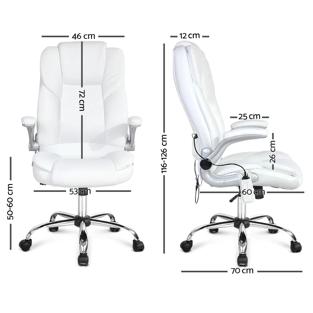 PU Leather 8 Point Massage Office Chair – White 4 PU Leather 8 Point Massage Office Chair – White - Image 2