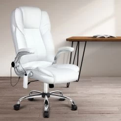 PU Leather 8 Point Massage Office Chair – White 15 PU Leather 8 Point Massage Office Chair – White -Furniture Shop MOC 1223 WH 99