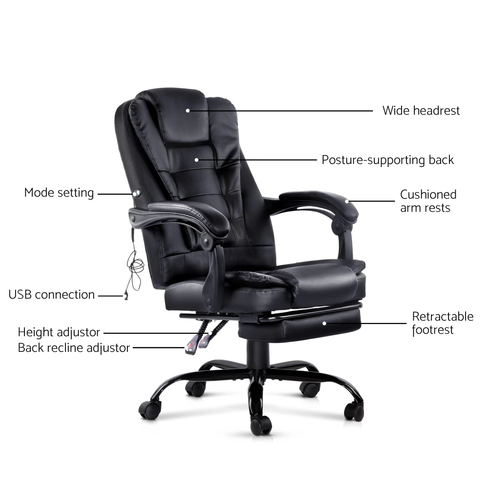 Artiss Electric Massage Office Chairs Recliner Computer Gaming Seat Footrest Black 5 Artiss Electric Massage Office Chairs Recliner Computer Gaming Seat Footrest Black - Image 3
