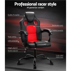 Artiss Massage Office Chair Gaming Computer Seat Recliner Racer Red -Furniture Shop MOC R16 2P BK RD 02
