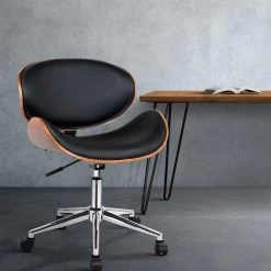 Wooden & PU Leather Office Desk Chair – Black -Furniture Shop OCHAIR BS 5429 WA 99