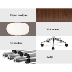 Artiss Wooden & PU Leather Office Desk Chair – White -Furniture Shop OCHAIR BS 5429 WH 04