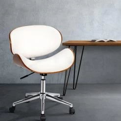 Artiss Wooden & PU Leather Office Desk Chair – White -Furniture Shop OCHAIR BS 5429 WH 99