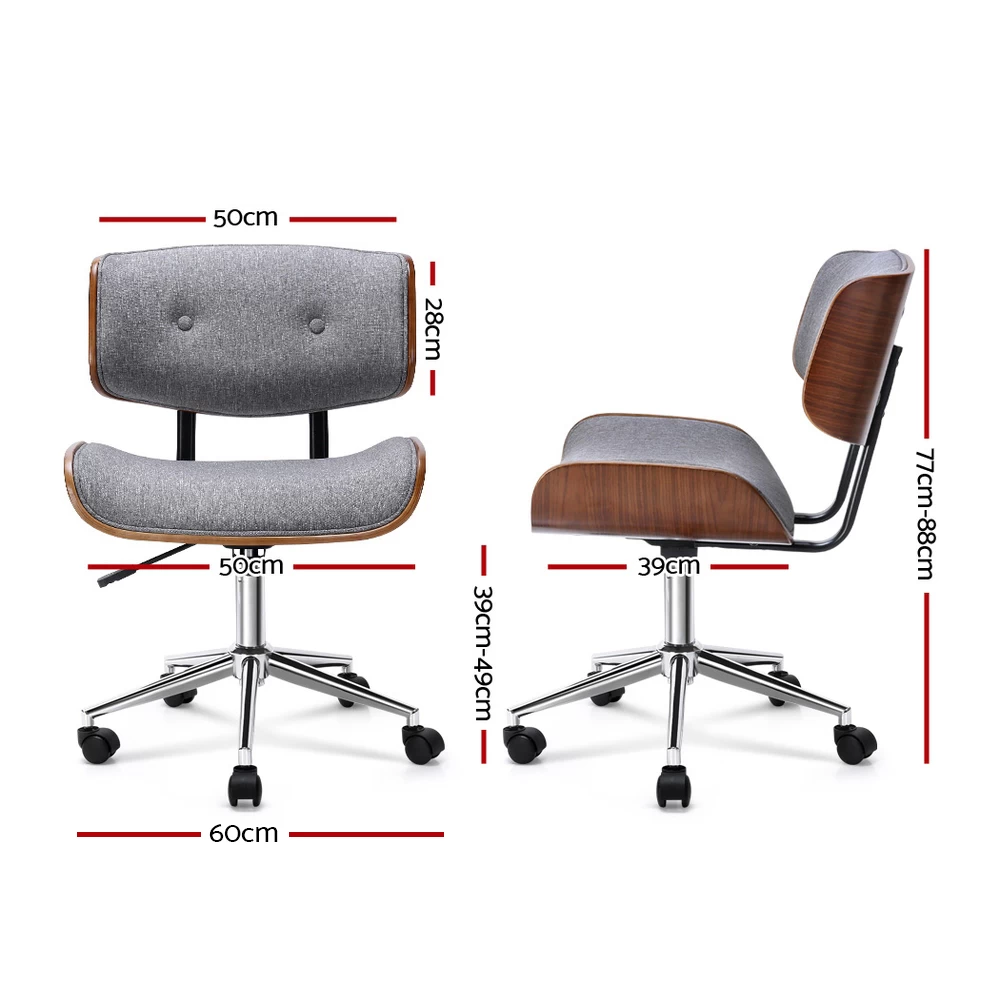 Artiss Executive Wooden Office Chair Fabric Computer Chairs Bentwood Seat Grey 4 Artiss Executive Wooden Office Chair Fabric Computer Chairs Bentwood Seat Grey - Image 2