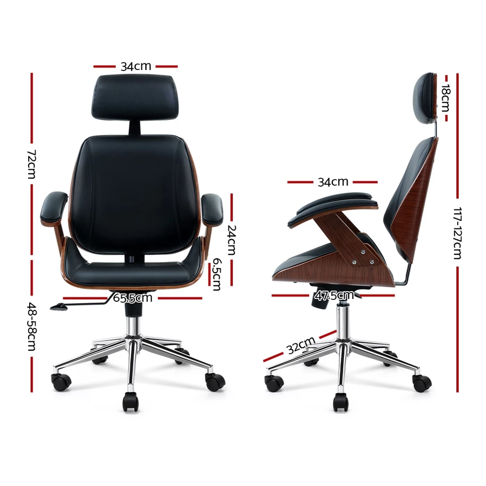Artiss Wooden Office Chair Computer Gaming Chairs Executive Leather Black 4 Artiss Wooden Office Chair Computer Gaming Chairs Executive Leather Black - Image 2