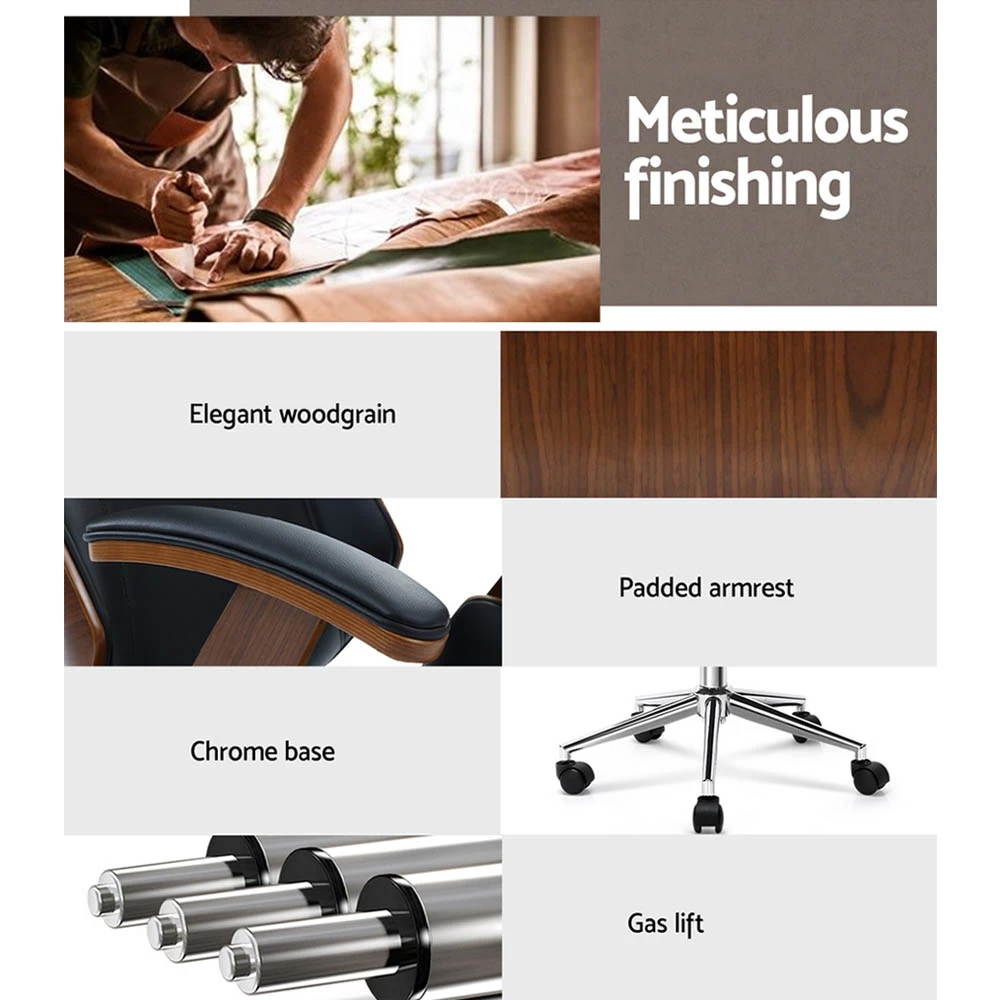 Artiss Wooden Office Chair Computer Gaming Chairs Executive Leather Black 7 Artiss Wooden Office Chair Computer Gaming Chairs Executive Leather Black - Image 5