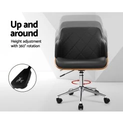 Artiss Wooden Office Chair Computer PU Leather Desk Chairs Executive Black Wood -Furniture Shop OCHAIR BS 5639 BK 03