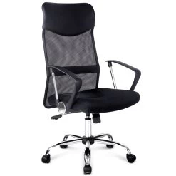 PU Leather Mesh High Back Office Chair – Black