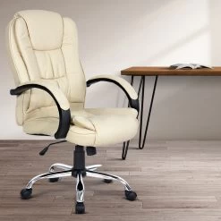 Executive PU Leather Office Desk Computer Chair – Beige -Furniture Shop OCHAIR G 9127 BG 99