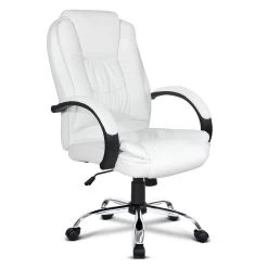 PU Leather Padded Office Desk Computer Chair – White