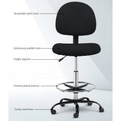Artiss Office Chair Veer Drafting Stool Fabric Chairs Black -Furniture Shop OCHAIR G RING 07B BK 02