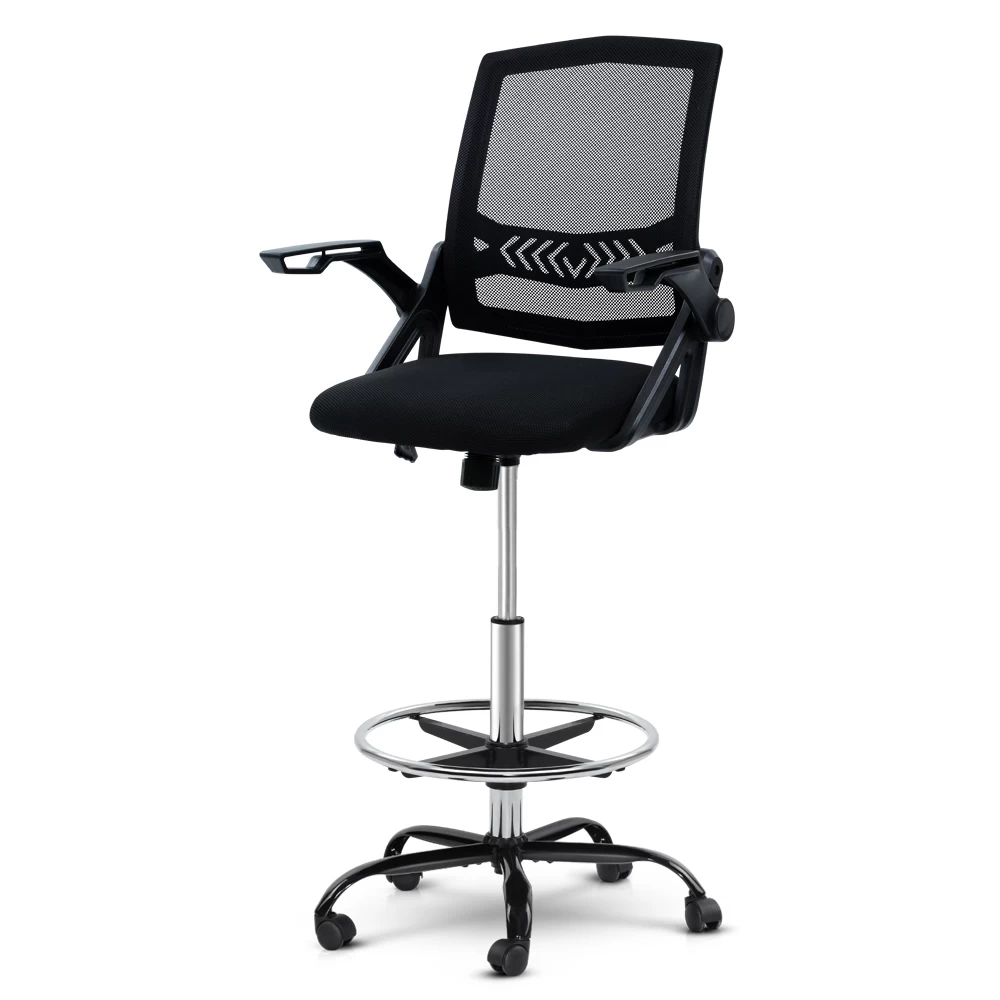 Artiss Office Chair Veer Drafting Stool Mesh Chairs Flip Up Armrest Black 3 Artiss Office Chair Veer Drafting Stool Mesh Chairs Flip Up Armrest Black