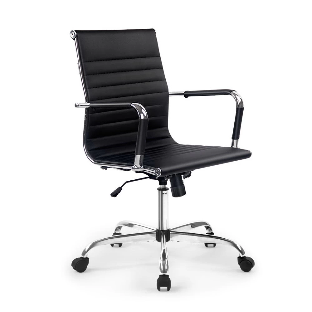 Eames Replica Office Chair Executive Mid Back Seating PU Leather Black 3 Eames Replica Office Chair Executive Mid Back Seating PU Leather Black